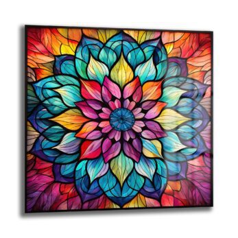 Vitray Işıltısı: Canlı Renklerle Modern Mandala Cam Tablo - Glazella