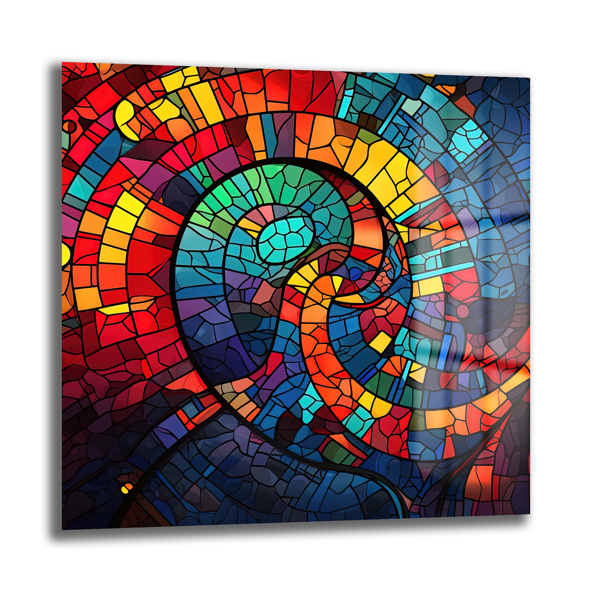 Renkli Spiral Dansı: Modern Vitray Tarzı Temperli Cam Tablo Duvar Dekoru cam tablo, duvar sanatı, modern dekorasyon, soyut sanat, cam sanat eserleri, iç mekan dekorasyonu, ofis dekorasyonu, ev dekorasyonu, restoran dekorasyonu, cafe dekorasyonu, cam baskı, UV baskı, estetik duvar sanatı