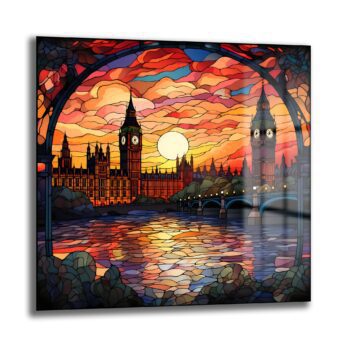 Londra Gün Batımı Vitray Sanatı: Temperli Cam Tablo - Glazella