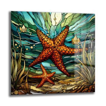 Okyanusun Büyüsü: Stained Glass Deniz Yıldızları Cam Tablo - Glazella