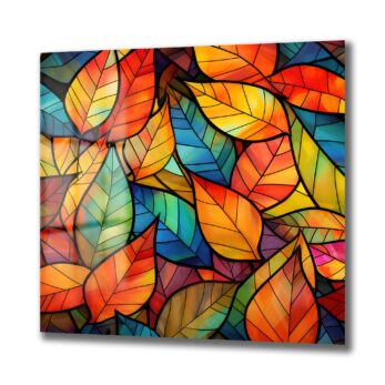 Sonbahar Rüyası: Renkli Yapraklar Stained Glass Cam Tablo - Glazella