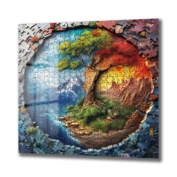 Doğanın Puzzle'ı: Mevsimlerin Dansı Temperli Cam Tablo - Glazella