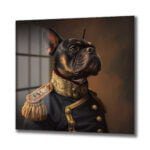 Fransız Bulldog General Portresi: Asil Duruşlu Dekoratif Cam Tablo Duvar Dekoru cam tablo, duvar sanatı, modern dekorasyon, soyut sanat, cam sanat eserleri, iç mekan dekorasyonu, ofis dekorasyonu, ev dekorasyonu, restoran dekorasyonu, cafe dekorasyonu, cam baskı, UV baskı, estetik duvar sanatı