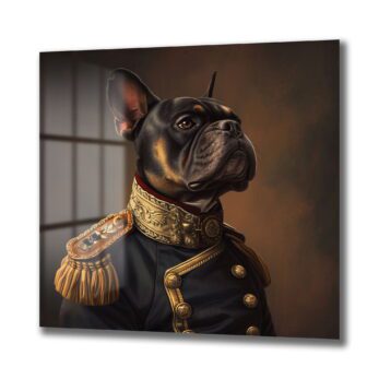 Fransız Bulldog General Portresi: Asil Duruşlu Dekoratif Cam Tablo - Glazella