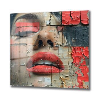 Kızıl Dudaklar: Modern Graffiti Sanatı Temperli Cam Tablo - Glazella
