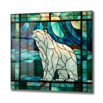 Buzların Hükümdarı: Stained Glass Kutup Ayısı Temperli Cam Tablo - Glazella Buzların Hükümdarı: Stained Glass Kutup Ayısı Temperli Cam Tablo - Glazella