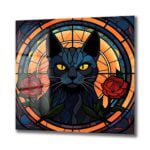 Gizemli Vitray Kara Kedi ve Kırmızı Güller Temperli Cam Tablo Duvar Dekoru cam tablo, duvar sanatı, modern dekorasyon, soyut sanat, cam sanat eserleri, iç mekan dekorasyonu, ofis dekorasyonu, ev dekorasyonu, restoran dekorasyonu, cafe dekorasyonu, cam baskı, UV baskı, estetik duvar sanatı