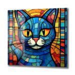 Renkli Vitray Kedi: Modern Sanat Temalı Dekoratif Cam Tablo Duvar Dekoru cam tablo, duvar sanatı, modern dekorasyon, soyut sanat, cam sanat eserleri, iç mekan dekorasyonu, ofis dekorasyonu, ev dekorasyonu, restoran dekorasyonu, cafe dekorasyonu, cam baskı, UV baskı, estetik duvar sanatı