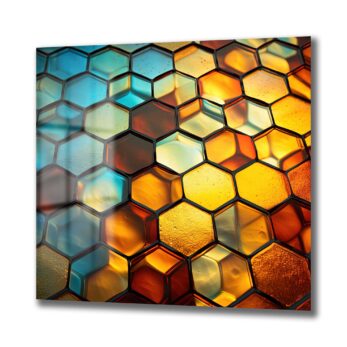Buz ve Ateşin Dansı: Modern Soyut Hexagon Cam Tablo - Glazella