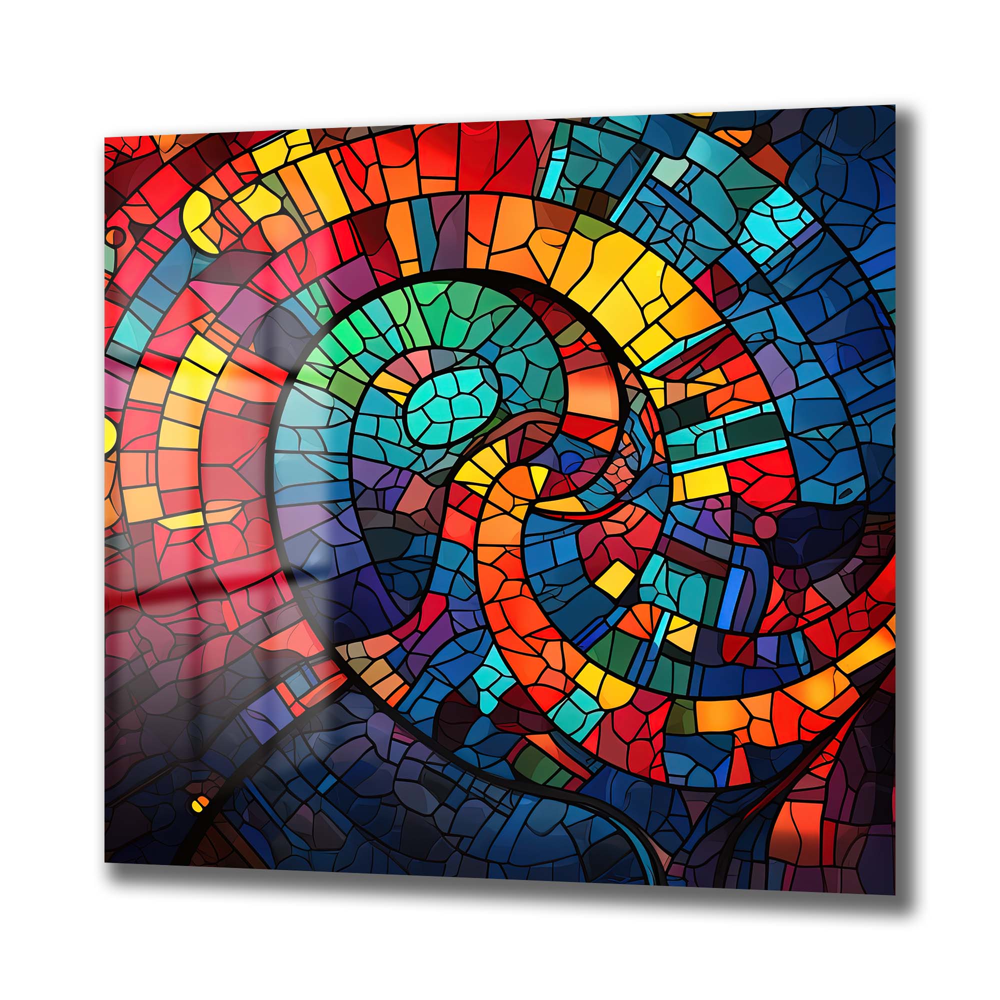 Renkli Spiral Dansı: Modern Vitray Tarzı Temperli Cam Tablo Duvar Dekoru cam tablo, duvar sanatı, modern dekorasyon, soyut sanat, cam sanat eserleri, iç mekan dekorasyonu, ofis dekorasyonu, ev dekorasyonu, restoran dekorasyonu, cafe dekorasyonu, cam baskı, UV baskı, estetik duvar sanatı