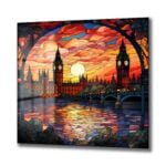 Londra Gün Batımı Vitray Sanatı: Temperli Cam Tablo Duvar Dekoru cam tablo, duvar sanatı, modern dekorasyon, soyut sanat, cam sanat eserleri, iç mekan dekorasyonu, ofis dekorasyonu, ev dekorasyonu, restoran dekorasyonu, cafe dekorasyonu, cam baskı, UV baskı, estetik duvar sanatı