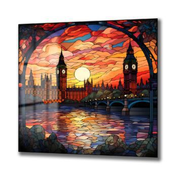 Londra Gün Batımı Vitray Sanatı: Temperli Cam Tablo - Glazella