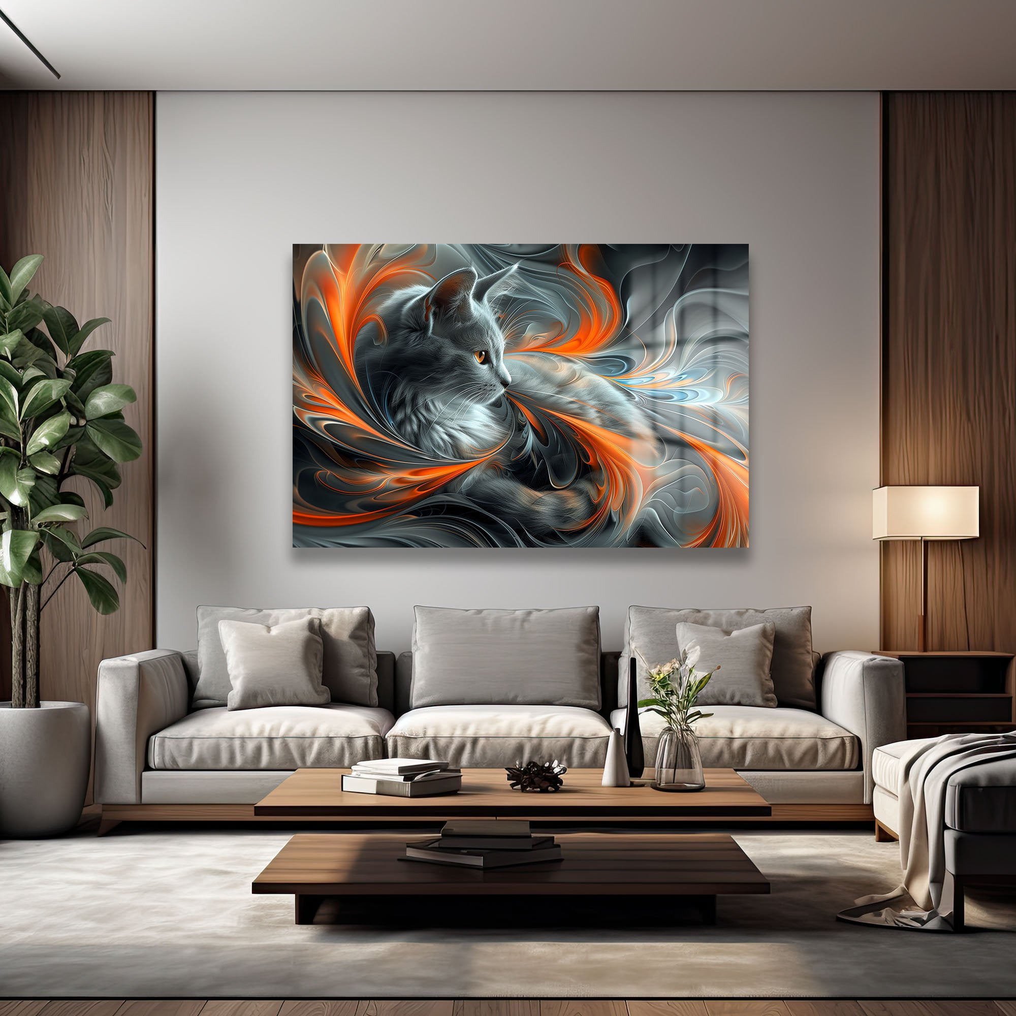 Ateşin Dansı: Gizemli Kedi Temalı Modern Temperli Cam Tablo Duvar Dekoru cam tablo, duvar sanatı, modern dekorasyon, soyut sanat, cam sanat eserleri, iç mekan dekorasyonu, ofis dekorasyonu, ev dekorasyonu, restoran dekorasyonu, cafe dekorasyonu, cam baskı, UV baskı, estetik duvar sanatı