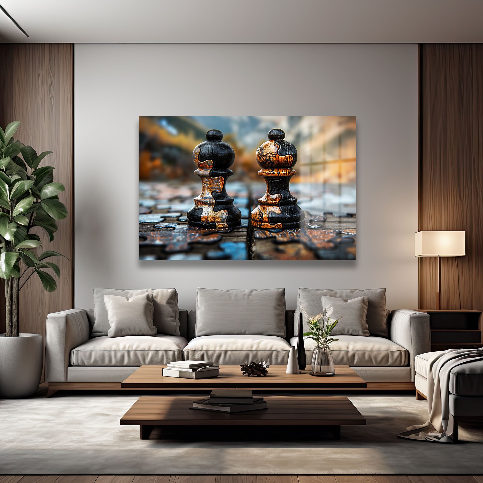Stratejik Düşünce: Satranç Taşları Puzzle Efektli Modern Cam Tablo Duvar Dekoru Stratejik Düşünce: Satranç Taşları Puzzle Efektli Modern Cam Tablo - Görsel 3