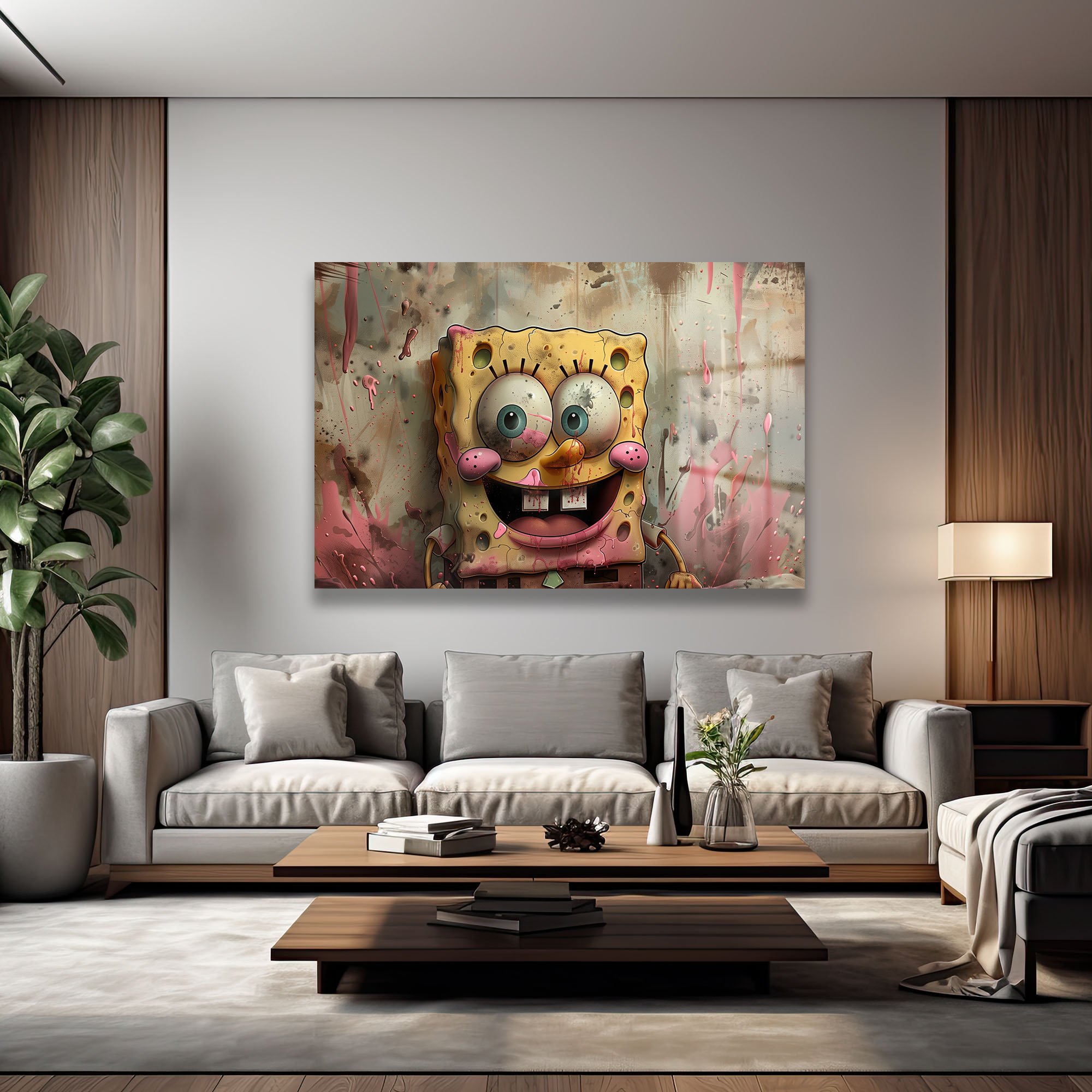 Neşeli Sünger: Pop Art Graffiti Tarzı Temperli Cam Tablo Duvar Dekoru Neşeli Sünger: Pop Art Graffiti Tarzı Temperli Cam Tablo - Görsel 3