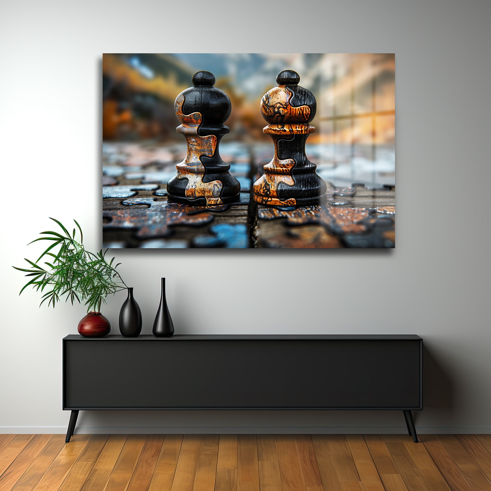 Stratejik Düşünce: Satranç Taşları Puzzle Efektli Modern Cam Tablo Duvar Dekoru Stratejik Düşünce: Satranç Taşları Puzzle Efektli Modern Cam Tablo - Görsel 4