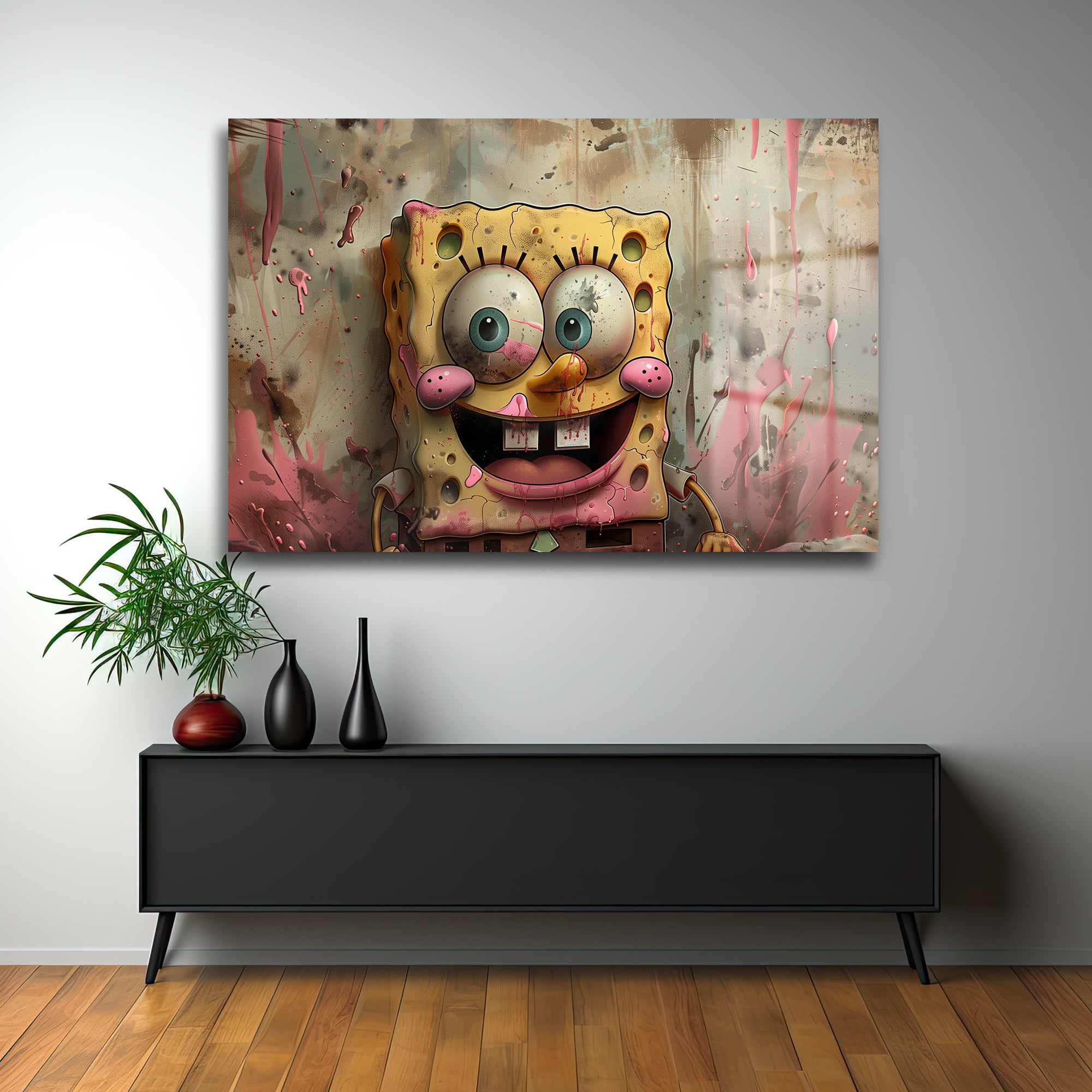 Neşeli Sünger: Pop Art Graffiti Tarzı Temperli Cam Tablo Duvar Dekoru Neşeli Sünger: Pop Art Graffiti Tarzı Temperli Cam Tablo - Görsel 4