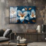 Derin Mavi Çiçekler: Parlak Yüzey Modern Cam Tablo Duvar Dekoru cam tablo, duvar sanatı, modern dekorasyon, soyut sanat, cam sanat eserleri, iç mekan dekorasyonu, ofis dekorasyonu, ev dekorasyonu, restoran dekorasyonu, cafe dekorasyonu, cam baskı, UV baskı, estetik duvar sanatı