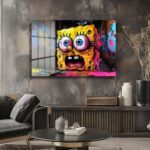 Sünger Bob'un Şaşkınlığı: Urban Graffiti Cam Tablo Duvar Dekoru Sünger Bob'un Şaşkınlığı: Urban Graffiti Cam Tablo Dekoratif Cam Tablo