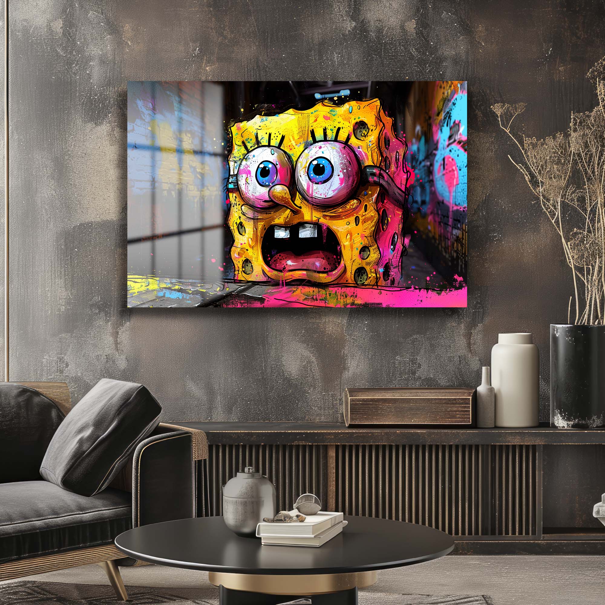 Sünger Bob'un Şaşkınlığı: Urban Graffiti Cam Tablo Duvar Dekoru Sünger Bob'un Şaşkınlığı: Urban Graffiti Cam Tablo - Görsel 5