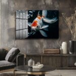 Koi Balığı Dansı: Derinlik ve Zarafet Sunan Modern Cam Tablo Duvar Dekoru Koi Balığı Dansı: Derinlik ve Zarafet Sunan Modern Cam Tablo Dekoratif Cam Tablo