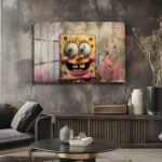 Neşeli Sünger: Pop Art Graffiti Tarzı Temperli Cam Tablo Duvar Dekoru Neşeli Sünger: Pop Art Graffiti Tarzı Temperli Cam Tablo Dekoratif Cam Tablo
