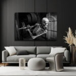 Sonsuz Güç: İskelet Fitness Temalı Modern Cam Tablo Duvar Dekoru cam tablo, duvar sanatı, modern dekorasyon, soyut sanat, cam sanat eserleri, iç mekan dekorasyonu, ofis dekorasyonu, ev dekorasyonu, restoran dekorasyonu, cafe dekorasyonu, cam baskı, UV baskı, estetik duvar sanatı