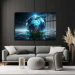 Dijital Dünya ve Yeşil Gelecek: Modern Teknoloji Temalı Temperli Cam Tablo Dekoratif Cam Tablo