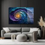 Galaktik Spiral: Mor Mavi Tonlarında Modern Soyut Cam Tablo Duvar Dekoru Galaktik Spiral: Mor Mavi Tonlarında Modern Soyut Cam Tablo Dekoratif Cam Tablo