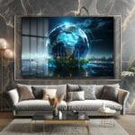 Dijital Dünya ve Yeşil Gelecek: Modern Teknoloji Temalı Temperli Cam Tablo Dekoratif Cam Tablo