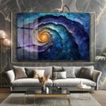 Galaktik Spiral: Mor Mavi Tonlarında Modern Soyut Cam Tablo Duvar Dekoru Galaktik Spiral: Mor Mavi Tonlarında Modern Soyut Cam Tablo Dekoratif Cam Tablo