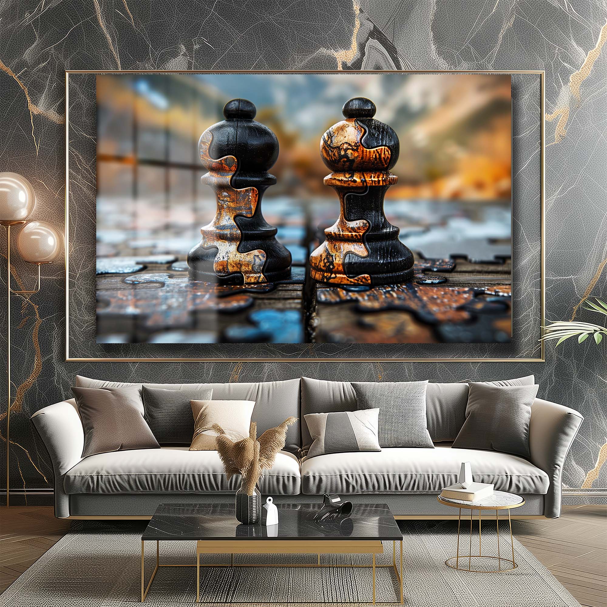 Stratejik Düşünce: Satranç Taşları Puzzle Efektli Modern Cam Tablo Duvar Dekoru Stratejik Düşünce: Satranç Taşları Puzzle Efektli Modern Cam Tablo - Görsel 7