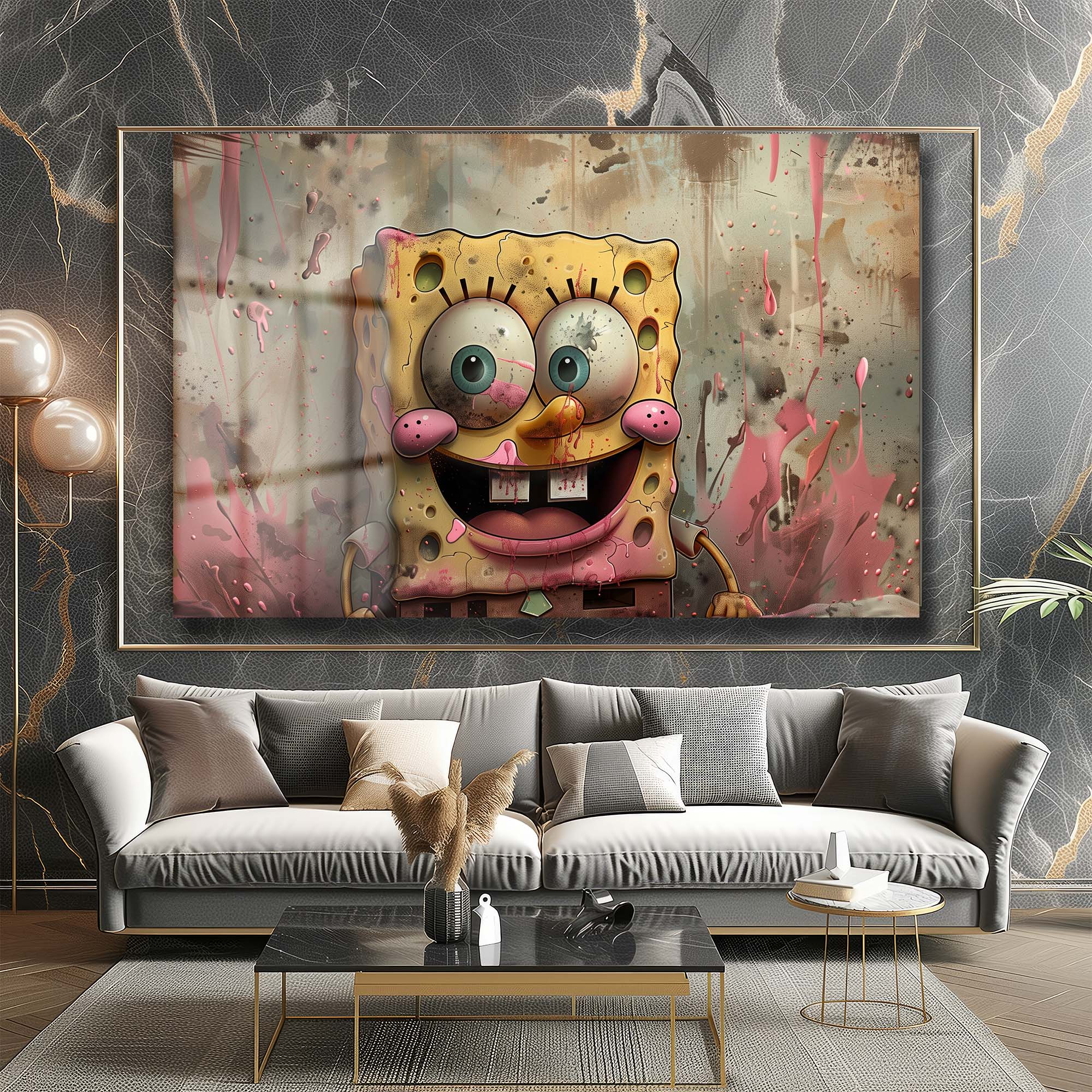 Neşeli Sünger: Pop Art Graffiti Tarzı Temperli Cam Tablo Duvar Dekoru Neşeli Sünger: Pop Art Graffiti Tarzı Temperli Cam Tablo - Görsel 7