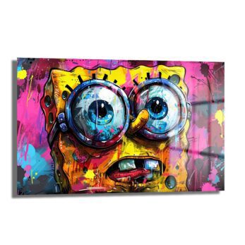 SpongeBob Graffiti Patlaması: Modern Sanat Temperli Cam Tablo Duvar Dekoru SpongeBob Graffiti Patlaması: Modern Sanat Temperli Cam Tablo, canlı pembe, mavi ve sarı graffiti boya sıçramalarıyla Sünger Bob'u modern ve enerjik bir tarzda gösteriyor.