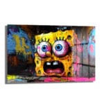 Sünger Bob'un Şaşkınlığı: Urban Graffiti Cam Tablo Duvar Dekoru Sünger Bob'un Şaşkınlığı: Urban Graffiti Cam Tablo, şaşkın Sünger Bob'u canlı sarı, pembe ve mavi graffiti detaylarıyla modern bir cam tablo üzerinde gösteriyor.