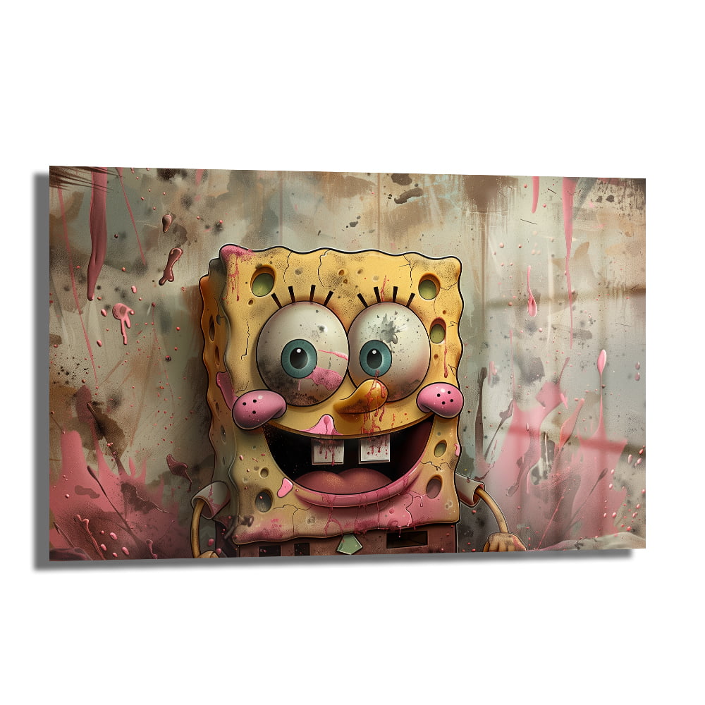 Neşeli Sünger: Pop Art Graffiti Tarzı Temperli Cam Tablo Duvar Dekoru Neşeli Sünger: Pop Art Graffiti Tarzı Temperli Cam Tablo, pembe sıçramalar ve canlı sarı tonlarıyla, tanıdık bir yüzü sokak sanatının asi dokunuşlarıyla birleştiren modern ve enerjik bir duvar sanatı.