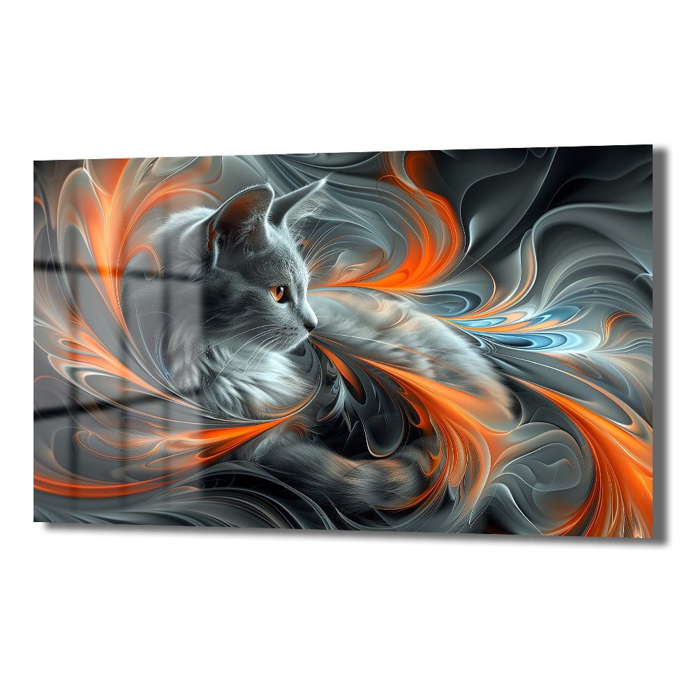Ateşin Dansı: Gizemli Kedi Temalı Modern Temperli Cam Tablo Duvar Dekoru cam tablo, duvar sanatı, modern dekorasyon, soyut sanat, cam sanat eserleri, iç mekan dekorasyonu, ofis dekorasyonu, ev dekorasyonu, restoran dekorasyonu, cafe dekorasyonu, cam baskı, UV baskı, estetik duvar sanatı