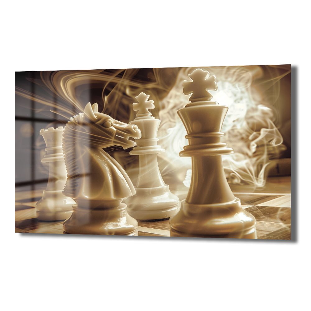 Stratejinin Gücü: Modern Satranç Taşları Temalı Dekoratif Cam Tablo Duvar Dekoru cam tablo, duvar sanatı, modern dekorasyon, soyut sanat, cam sanat eserleri, iç mekan dekorasyonu, ofis dekorasyonu, ev dekorasyonu, restoran dekorasyonu, cafe dekorasyonu, cam baskı, UV baskı, estetik duvar sanatı