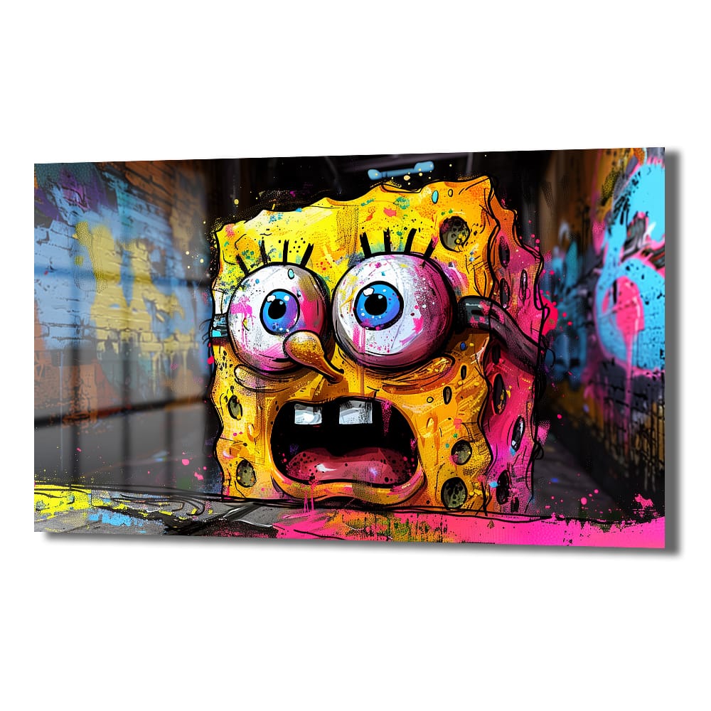 Sünger Bob'un Şaşkınlığı: Urban Graffiti Cam Tablo Duvar Dekoru Sünger Bob'un Şaşkınlığı: Urban Graffiti Cam Tablo - Görsel 2