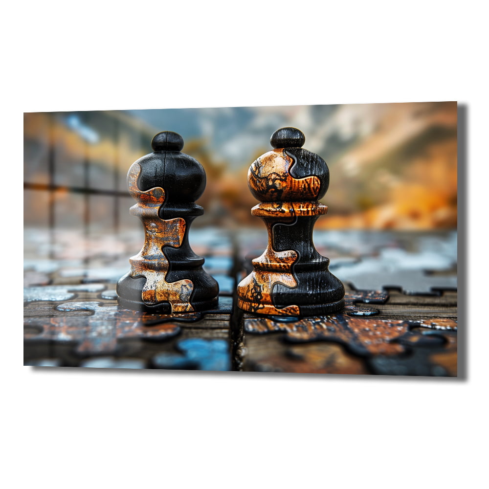 Stratejik Düşünce: Satranç Taşları Puzzle Efektli Modern Cam Tablo Duvar Dekoru Stratejik Düşünce: Satranç Taşları Puzzle Efektli Modern Cam Tablo - Görsel 2