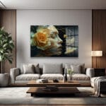 Ethereal Düşler: Sanatsal Kadın Profili ve Çiçek Temalı Cam Tablo Duvar Dekoru Ethereal Düşler: Sanatsal Kadın Profili ve Çiçek Temalı Cam Tablo Dekoratif Cam Tablo