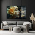 Ethereal Düşler: Sanatsal Kadın Profili ve Çiçek Temalı Cam Tablo Duvar Dekoru Ethereal Düşler: Sanatsal Kadın Profili ve Çiçek Temalı Cam Tablo Dekoratif Cam Tablo