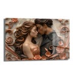 Aşkın Sonsuz Dansı: Romantik Relief Cam Tablo Duvar Dekoru Aşkın Sonsuz Dansı: Romantik Relief Cam Tablo, bronz ve rose gold çiçek motifleriyle çevrili, birbirine kenetlenmiş iki figürü kabartma edasıyla gösteren, mermer dokulu arka plana sahip, modern ve üç boyutlu bir sanat eseri.