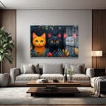 Gizemli Gözler: Üç Kedi Arkadaş Temperli Cam Tablo Duvar Dekoru Gizemli Gözler: Üç Kedi Arkadaş Temperli Cam Tablo Dekoratif Cam Tablo