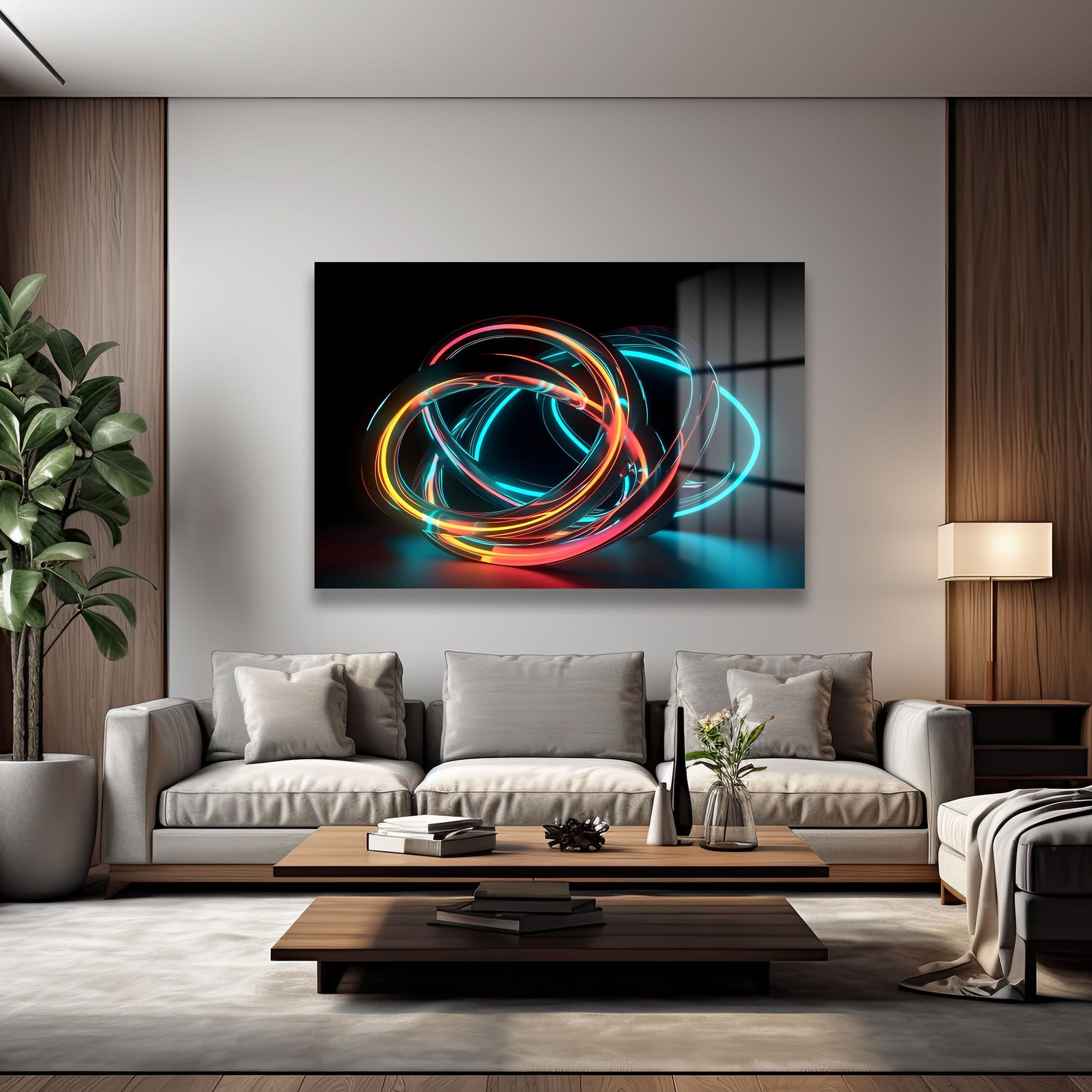 Neon Akım: Dinamik Soyut Cam Tablo Duvar Dekoru Neon Akım: Dinamik Soyut Cam Tablo - Görsel 2