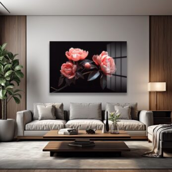 Şeftali Tonlarında Şakayıklar: Modern Floral Cam Tablo - Glazella