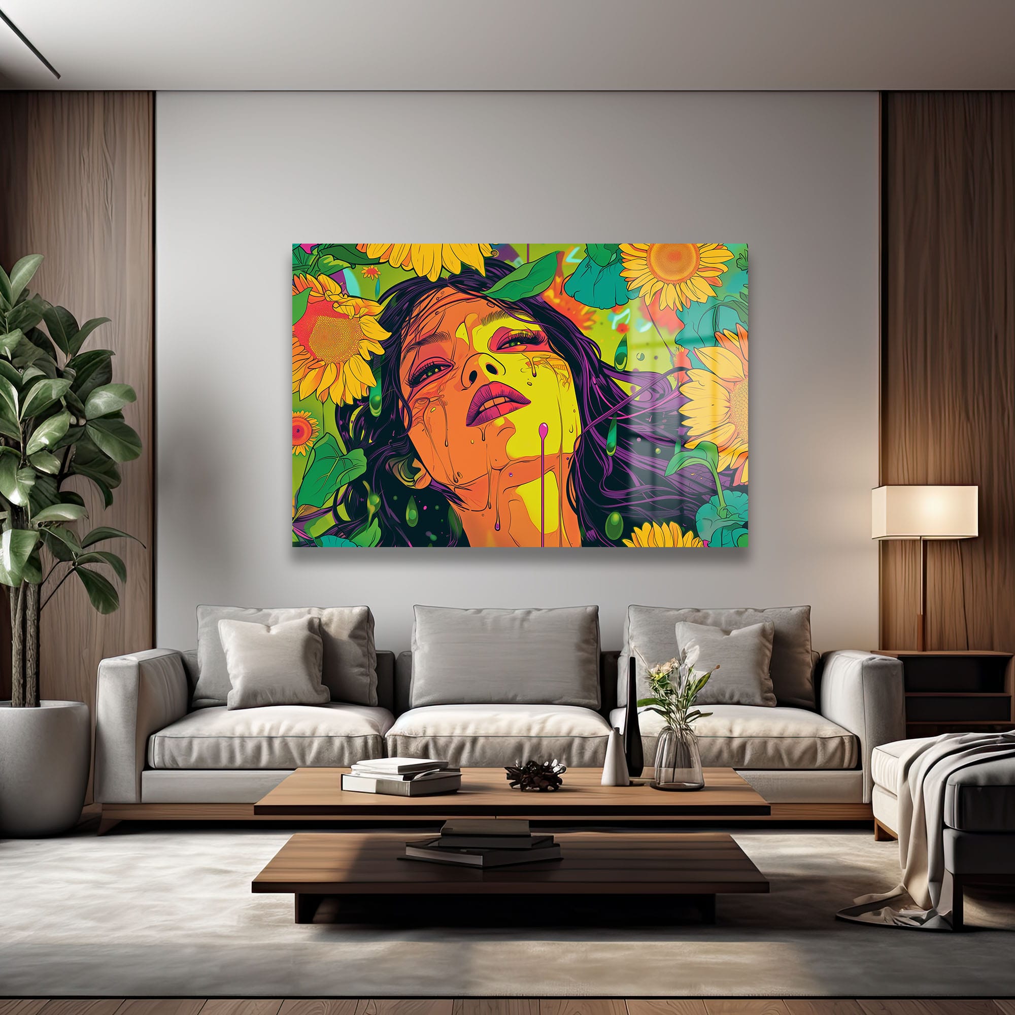 Günebakanın Gözyaşları: Canlı Pop Art Cam Tablo - Modern Duvar Dekorasyonu Duvar Dekoru Günebakanın Gözyaşları: Canlı Pop Art Cam Tablo - Modern Duvar Dekorasyonu - Görsel 2
