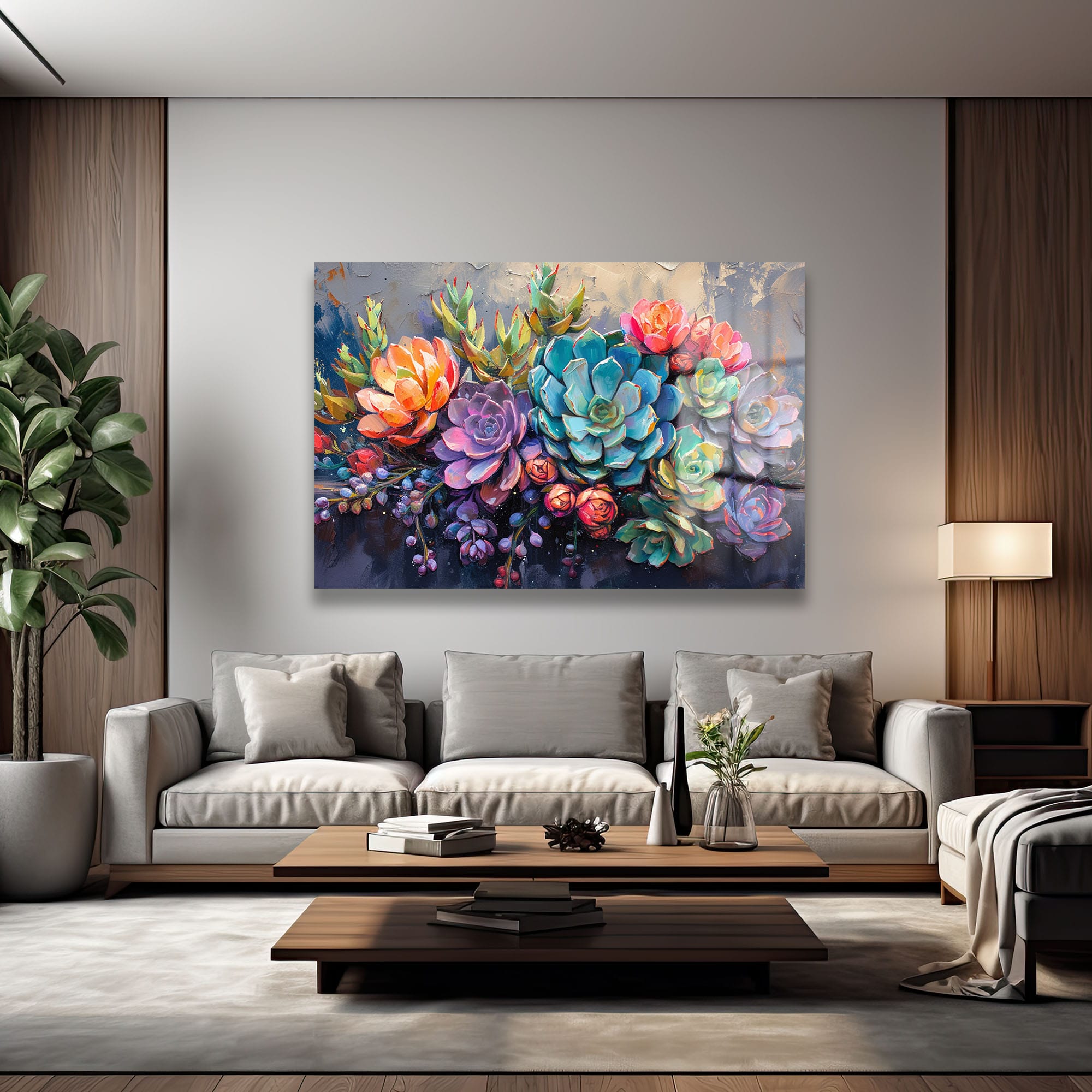 Rengarenk Sukulent Bahçesi: Modern Sanat Temperli Cam Tablo Duvar Dekoru Rengarenk Sukulent Bahçesi: Modern Sanat Temperli Cam Tablo - Görsel 2