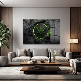 Neon Işıklı Kenevir Yaprağı Modern Cam Tablo - Glazella Neon Işıklı Kenevir Yaprağı Modern Cam Tablo - Glazella