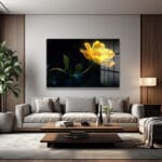 Altın Işıltılı Efsunlu Çiçek: Modern Temperli Cam Tablo Duvar Dekoru Altın Işıltılı Efsunlu Çiçek: Modern Temperli Cam Tablo Dekoratif Cam Tablo
